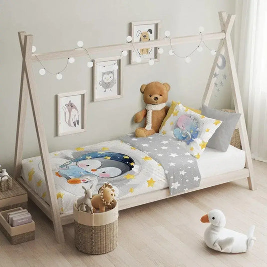 Pamut ágyneműhuzat pingvin mintával gyerekeknek