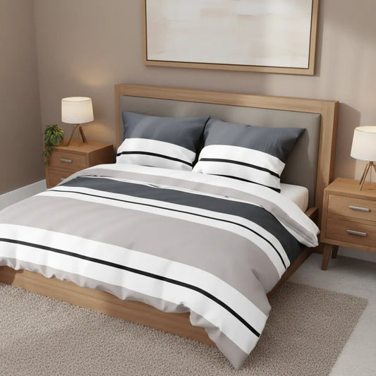 Ágynemű szett bézs csíkos mintával oldalról