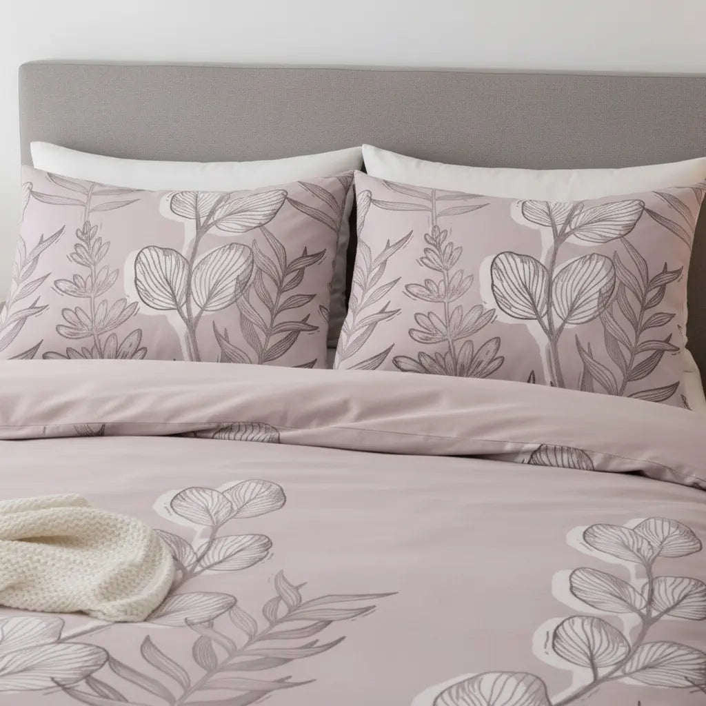 Ágynemű szett rózsaszín leveles mintával közelről