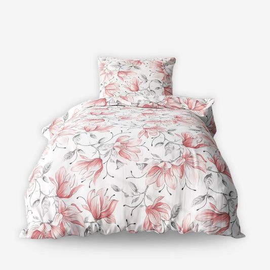 Ágyneműhuzat fehér alapon rózsaszín virágos mintával