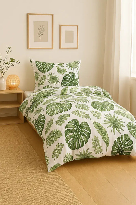 Pamut ágyneműhuzat 90x200 cm leveles mintával