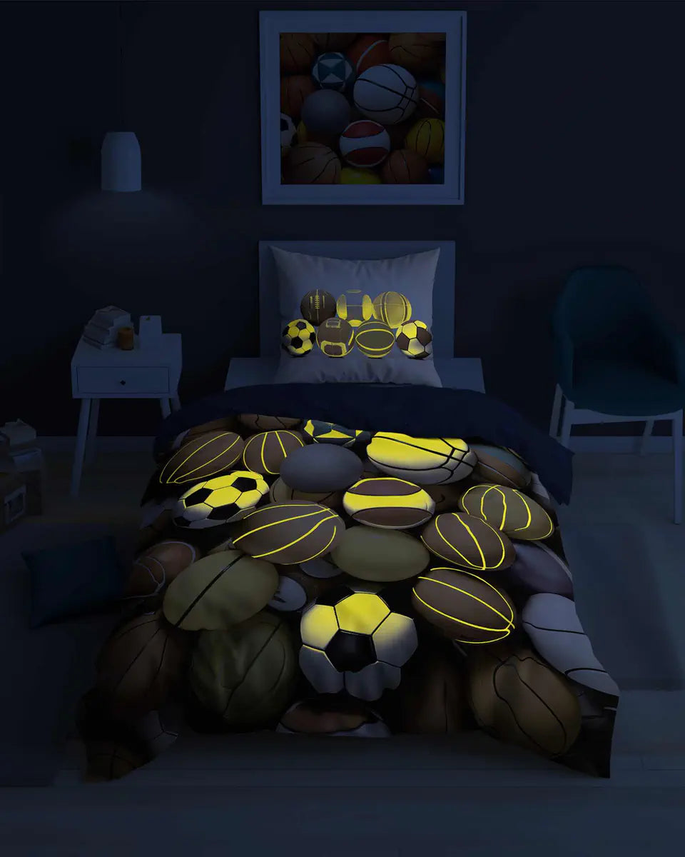 Világító ágynemű labdás mintával sötétben