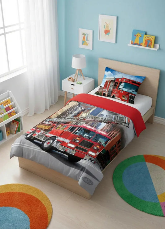 Tűzoltós gyerek ágyneműhuzat 140x200 cm vidám gyerekszobában