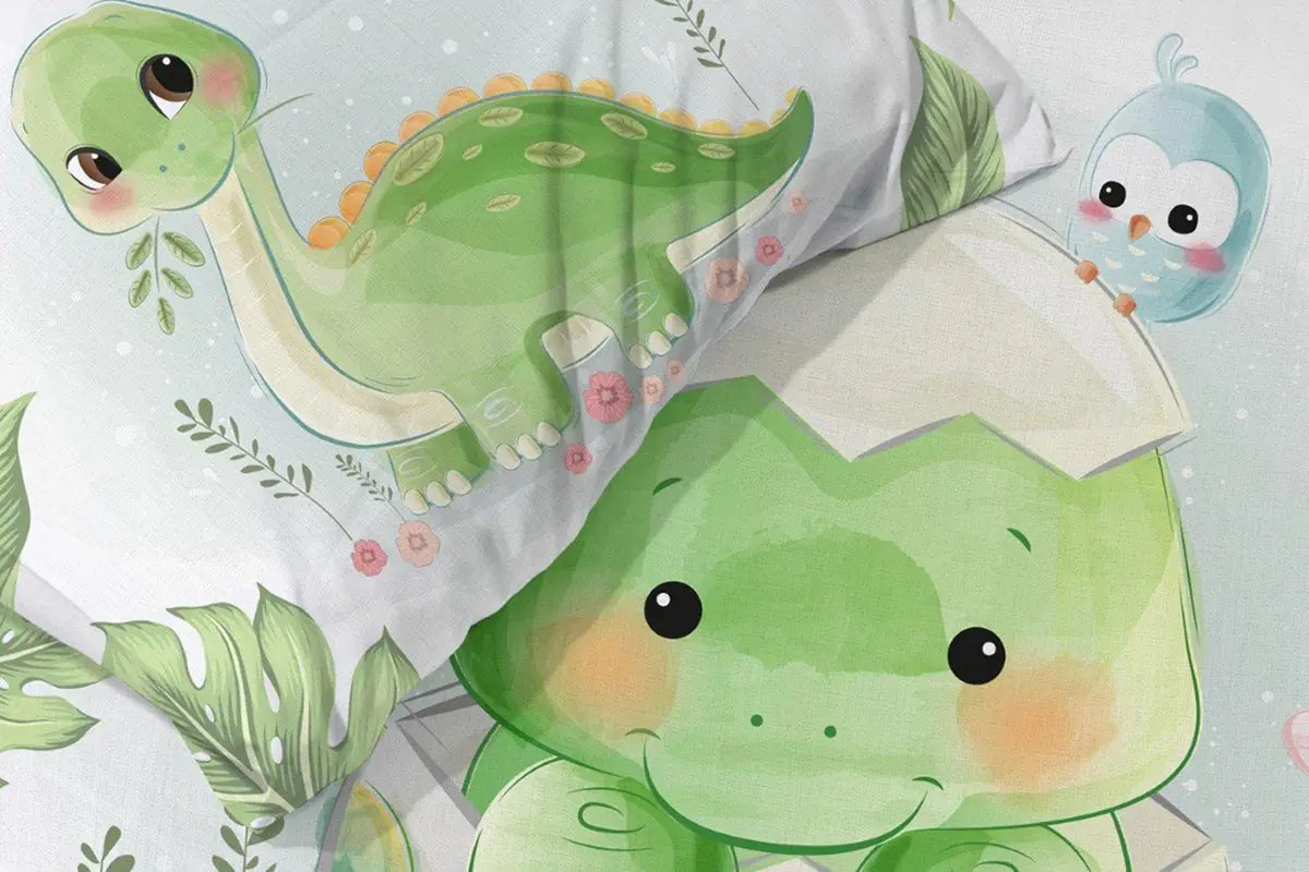 Ovis ágyneműhuzat dínó bébis mintája közelről