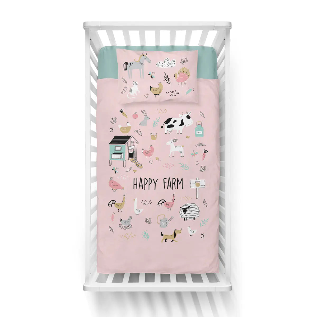 Ovis ágynemű 100x135 cm rózsaszín farmos mintával gyerek ágyon