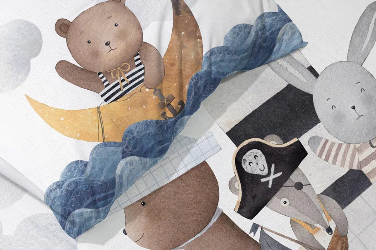 Tengerészes ovis ágyneműhuzat világító mintája közelről