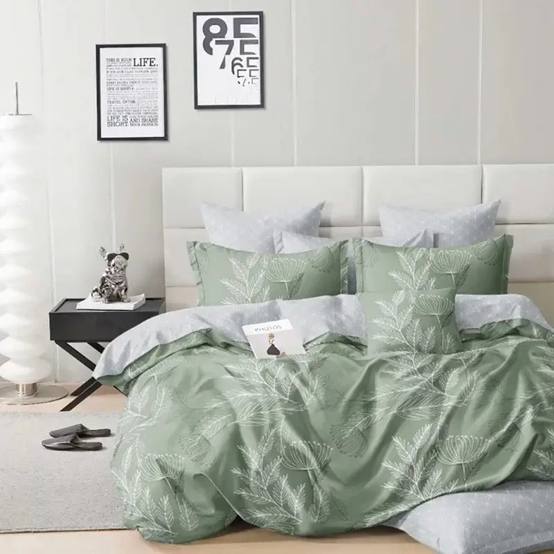 Zöld, fehér és szürke színű ágyneműhuzat garnitúra