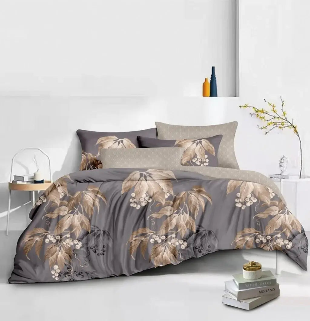 Barna virágos ágyneműhuzat, ECHO 6 részes garnitúra