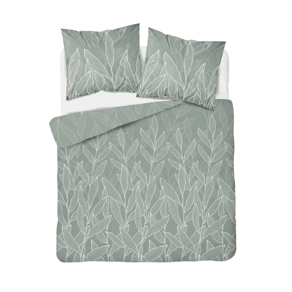 Zöld ágyneműhuzat leveles mintával