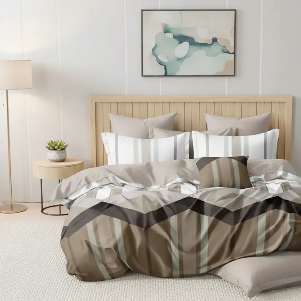 Ágynemű garnitúra 140x200 cm barna csíkos mintával