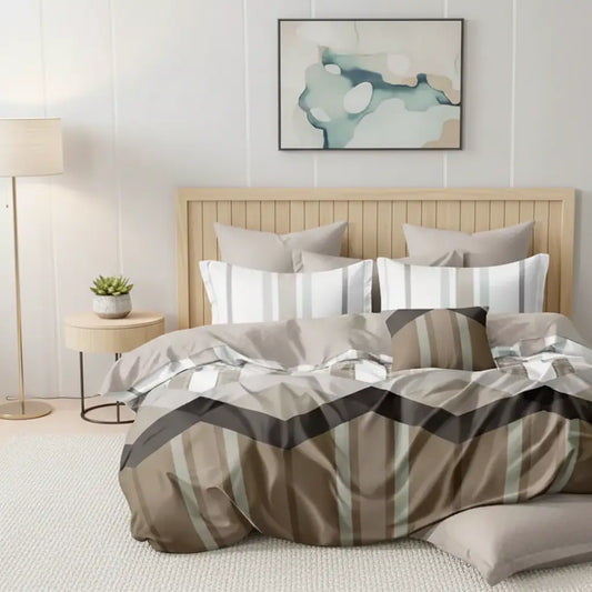 Ágynemű garnitúra 140x200 cm barna csíkos mintával