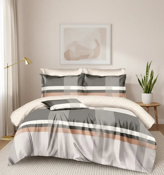 6 részes ágyneműhuzat barna geometriai mintával 200x220 cm