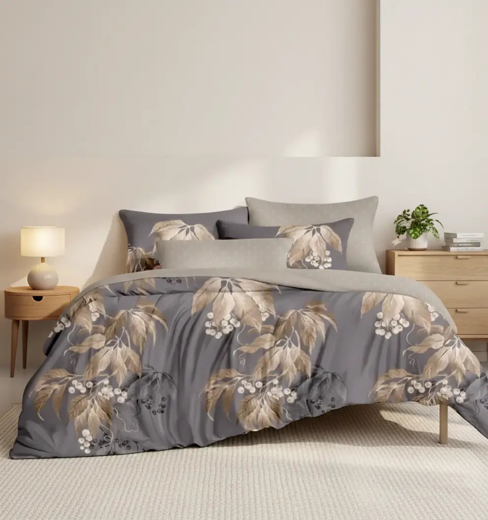 6 részes ágyneműhuzat barna leveles mintával 200x220 cm