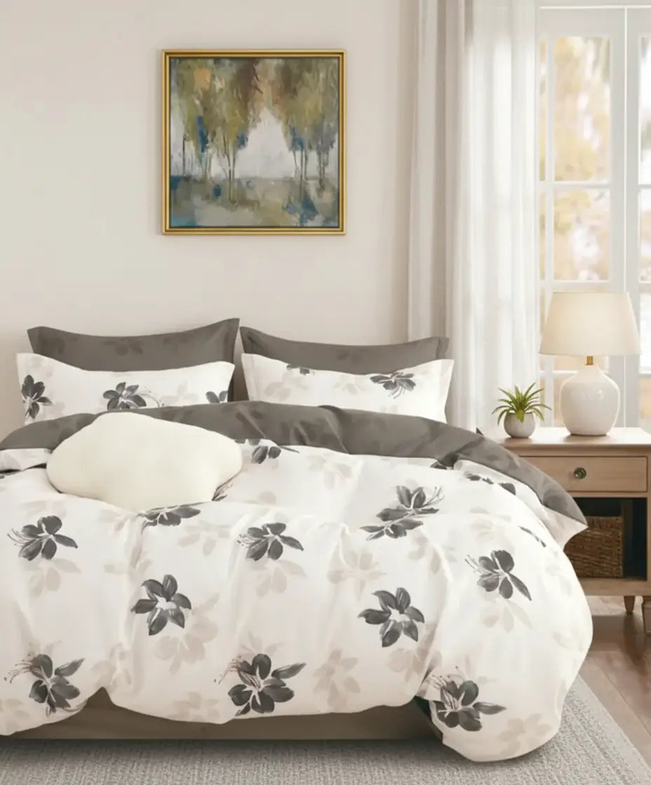 6 részes ágyneműhuzat barna virágos mintával 200x220 cm