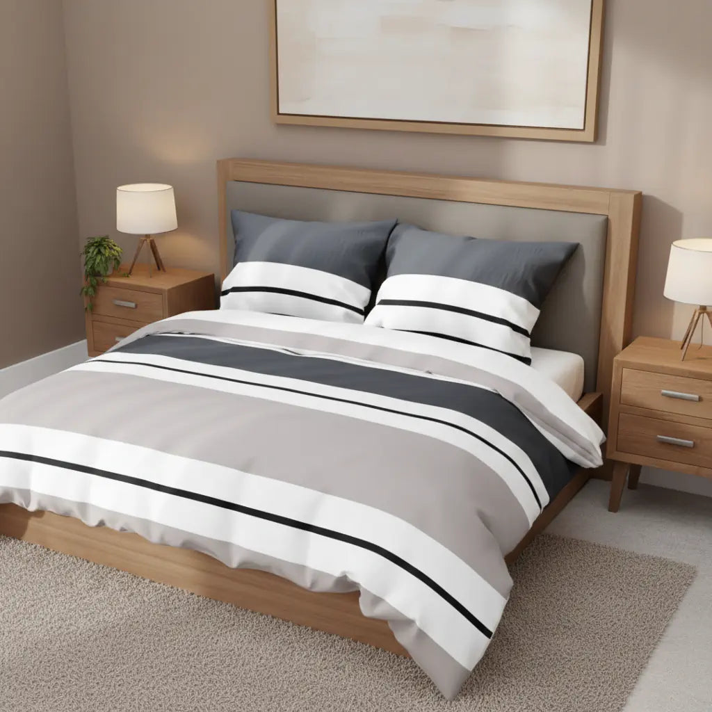Ágynemű szett bézs csíkos mintával oldalról