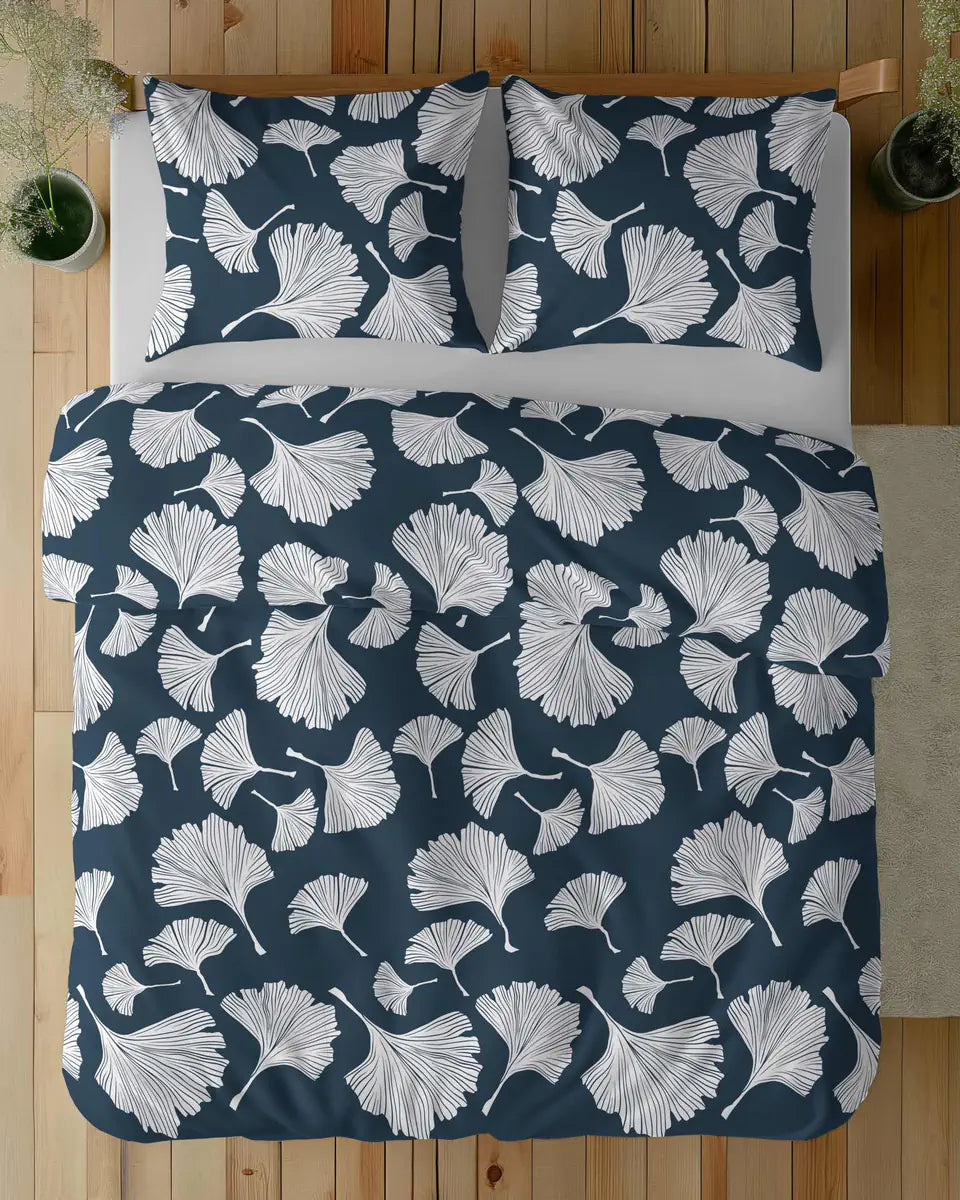 Ágyneműhuzat 200x220 cm méretben, ginkgo biloba mintával, felülről