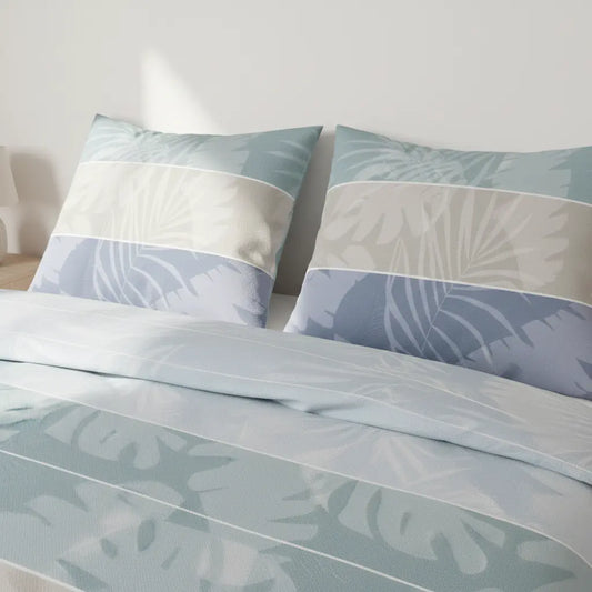 Ágynemű szett leveles mintával, kétszemélyes méretben közelről