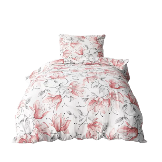 Ágyneműhuzat fehér alapon rózsaszín virágos mintával