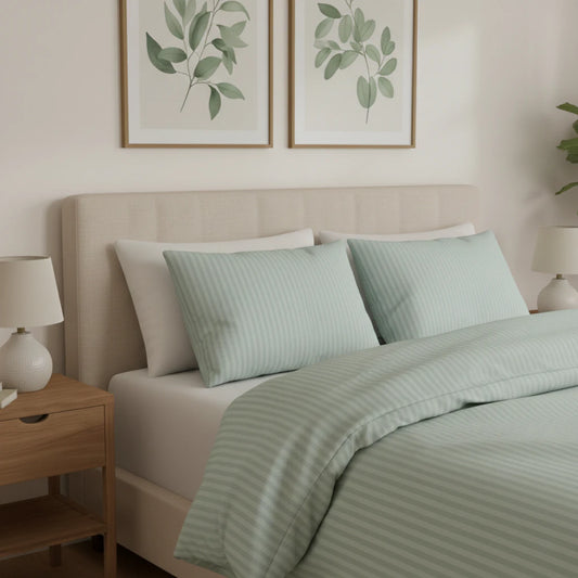 Ágyneműhuzat mentazöld színben minőségi damaszt anyagból, franciaágyon