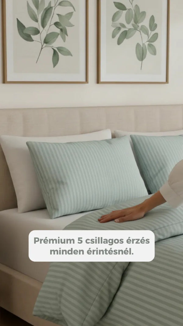 Mentazöld damaszt szatén ágyneműhuzat berendezett hálószobában