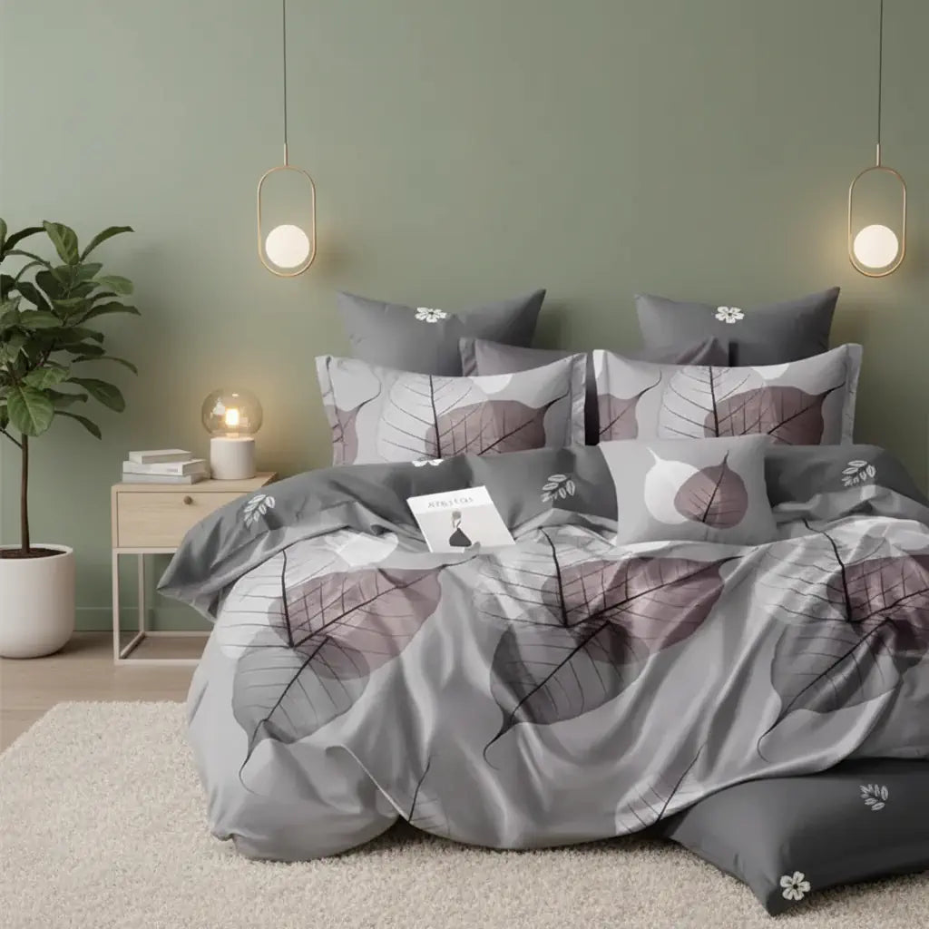 7 részes ágyneműhuzat szürke leveles mintával 140x200 cm