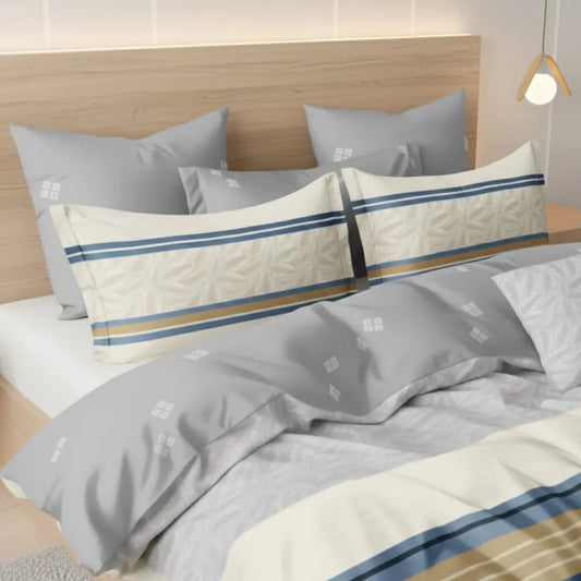 Szürke és sárga leveles ágyneműhuzat közelről