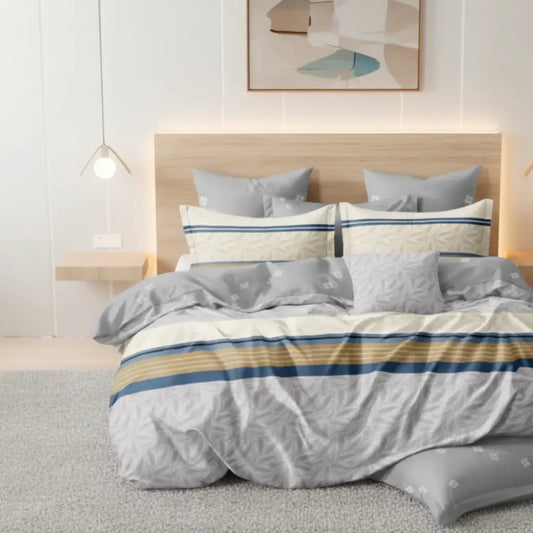 Ágyneműhuzat szürke és sárga leveles mintával 140x200 cm