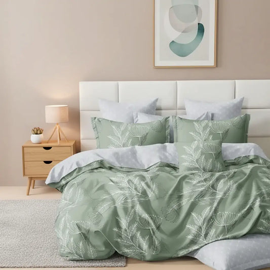 Ágyneműhuzat 140x200 cm zöld leveles mintával