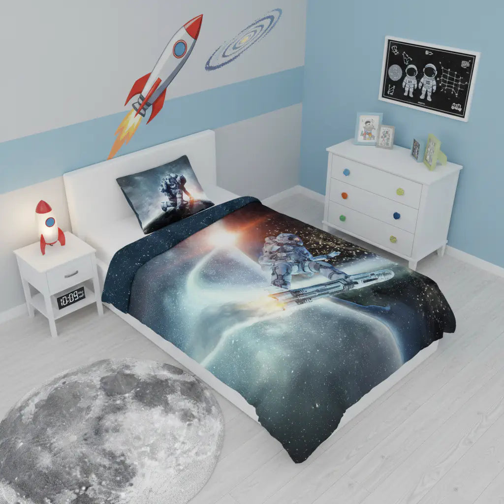 Asztronautás gyerek ágynemű fiús szobában felülről