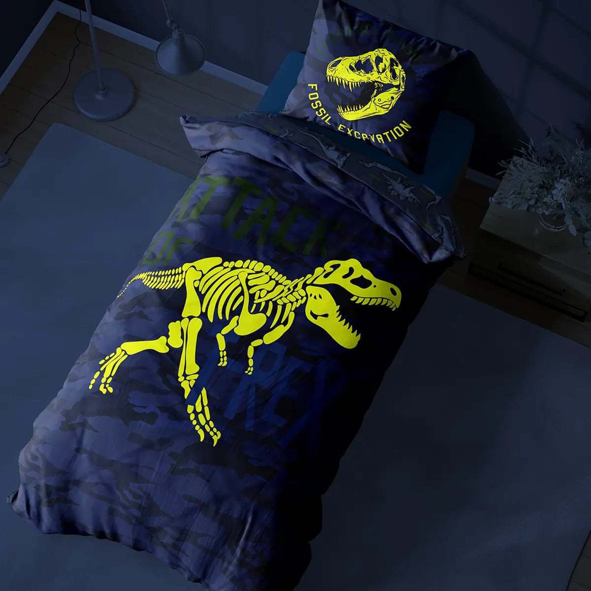 Világító ágynemű dínós mintával sötétben