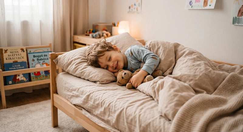 Kisfiú vidáman alszik