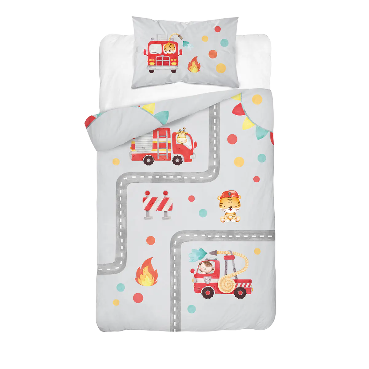 Ovis ágyneműhuzat hátoldala szürke tűzoltós mintával