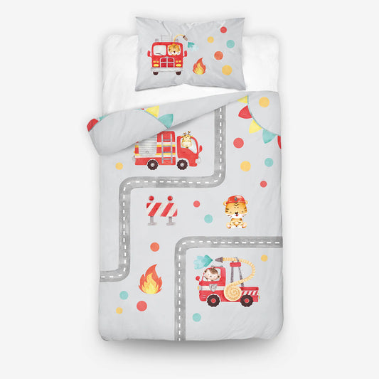 Ovis ágyneműhuzat hátoldala szürke tűzoltós mintával