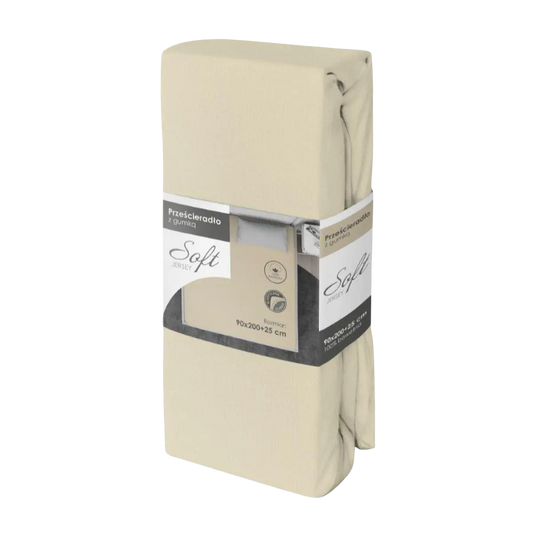 Pamut jersey gumis lepedő bézs színben